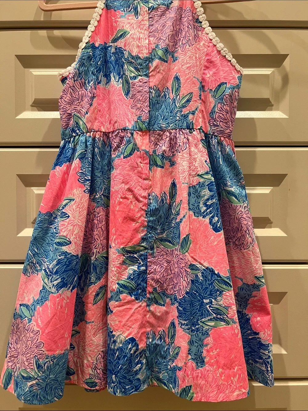 Lilly Pulitzer Pink & Blue Floral Halter Dress with Eyelet Yoke